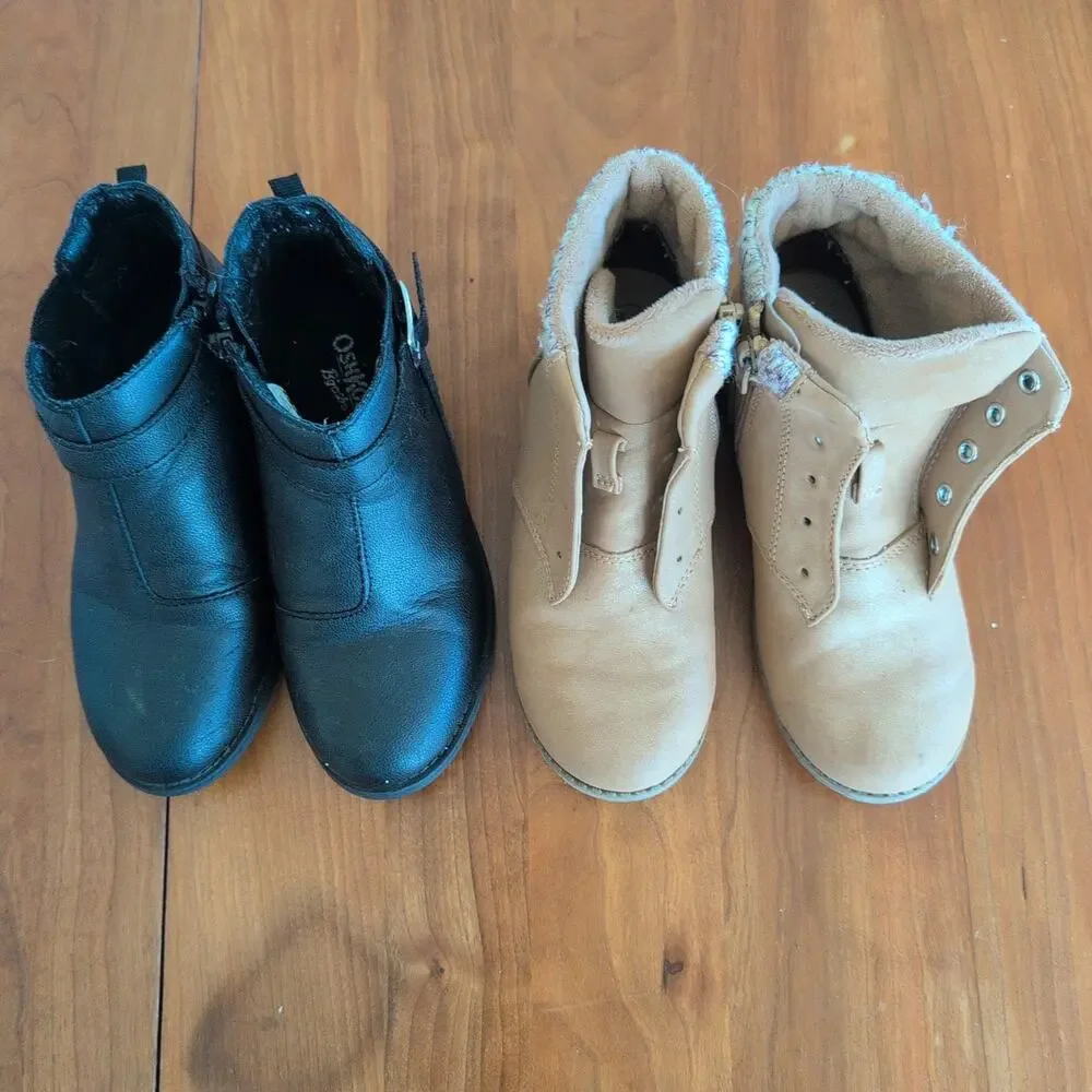 OshKosh Girls Boots - Black and Tan and cat and Jack brown boots - sz 12 bundle